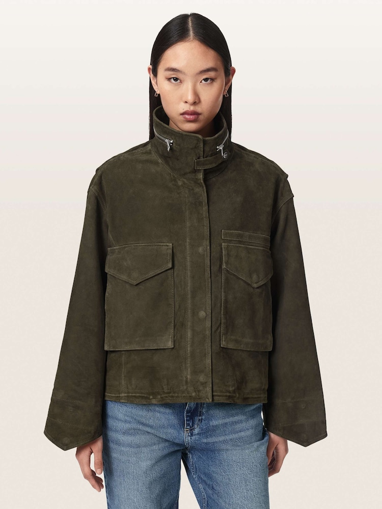 AllSaints Green Clay Suede Jacket - Image 1 of 7 AllSaints Green Clay Suede Jacket - Image 1 of 7