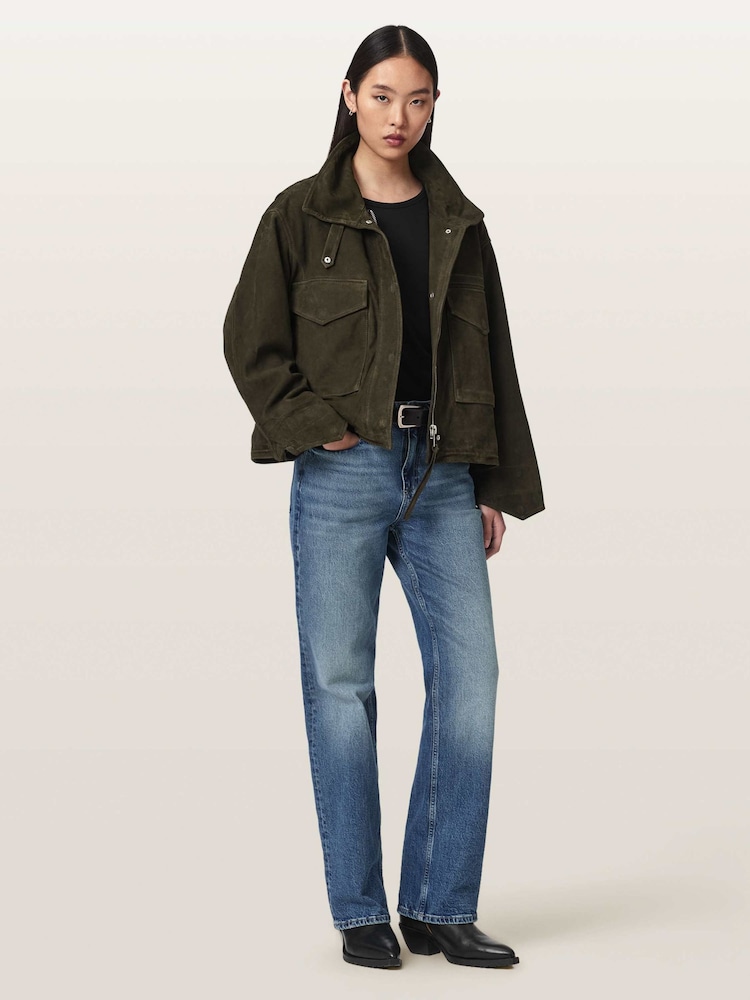 AllSaints Green Clay Suede Jacket - Image 2 of 7 AllSaints Green Clay Suede Jacket - Image 2 of 7