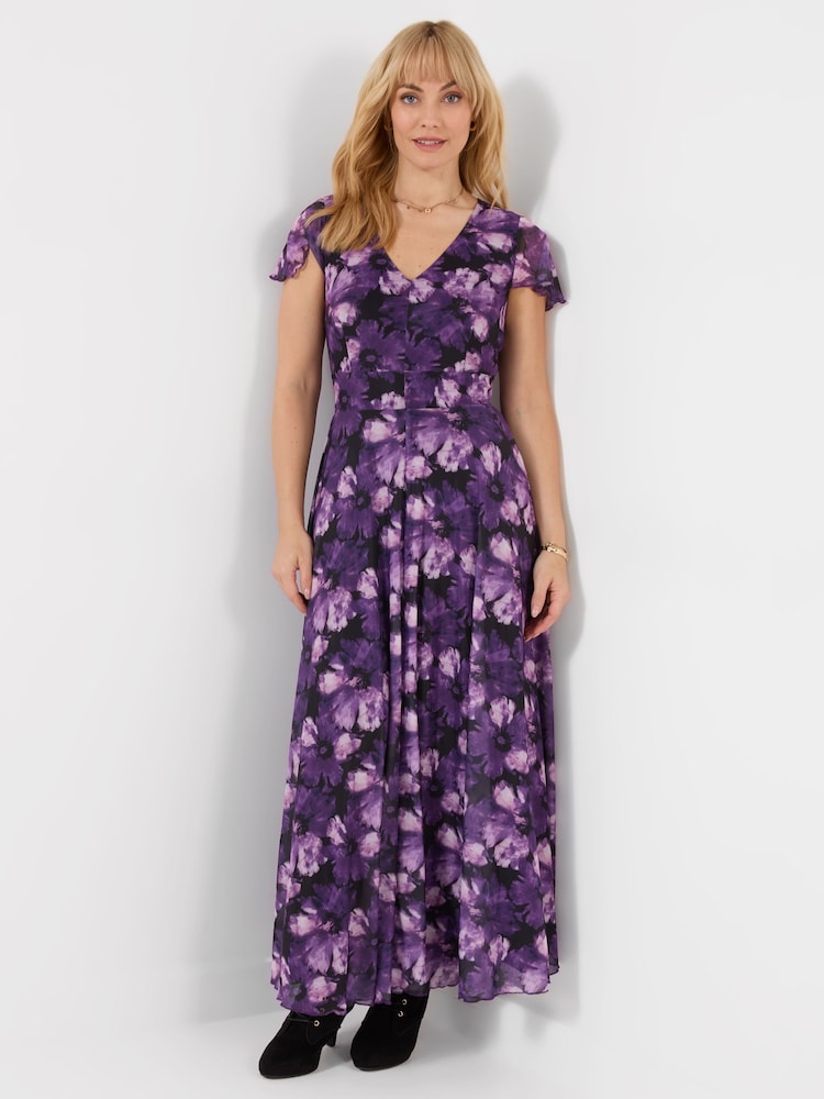 Joe Browns Purple Petite Fabulous Floral Mesh Maxi Dress - Image 1 of 5 Joe Browns Purple Petite Fabulous Floral Mesh Maxi Dress - Image 1 of 5