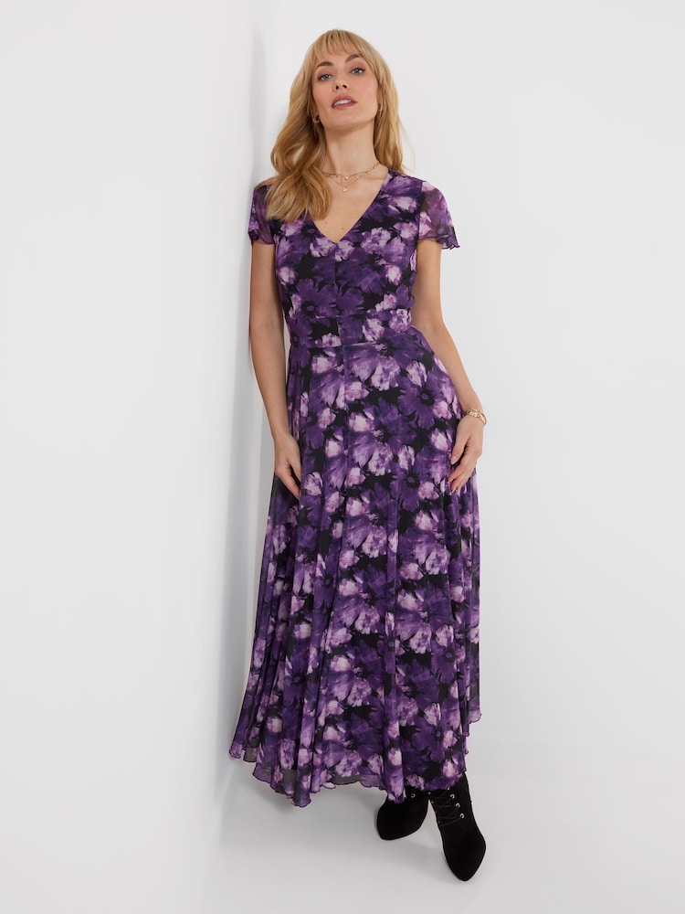 Joe Browns Purple Petite Fabulous Floral Mesh Maxi Dress - Image 2 of 5 Joe Browns Purple Petite Fabulous Floral Mesh Maxi Dress - Image 2 of 5