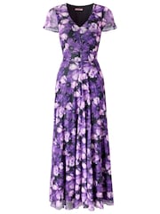 Joe Browns Purple Petite Fabulous Floral Mesh Maxi Dress - Image 5 of 5