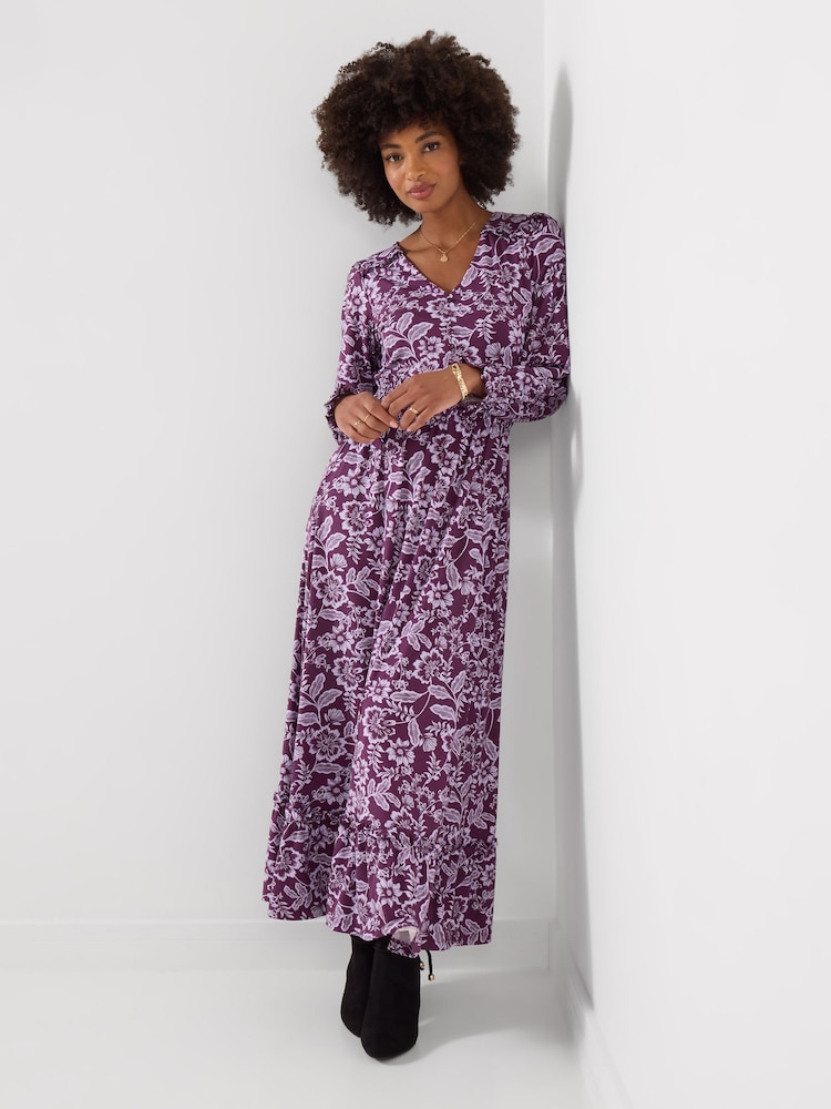 Joe Browns Purple Petite Thea Long Sleeve Jersey Maxi Dress - Image 1 of 5