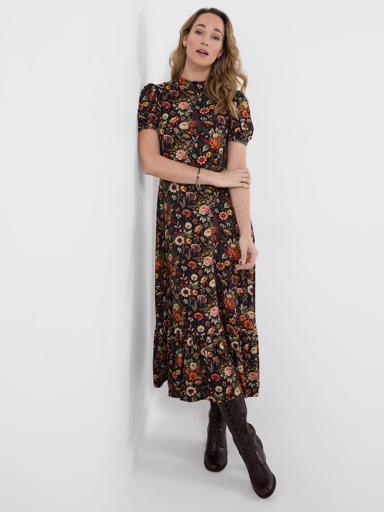 Joe Browns Black Petite Autumn Florals High Neck Jersey Maxi Dress - Image 1 of 5 Joe Browns Black Petite Autumn Florals High Neck Jersey Maxi Dress - Image 1 of 5