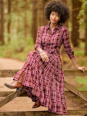 Joe Browns Red Petite Willow Check Button Through Maxi Dress - Image 1 of 7