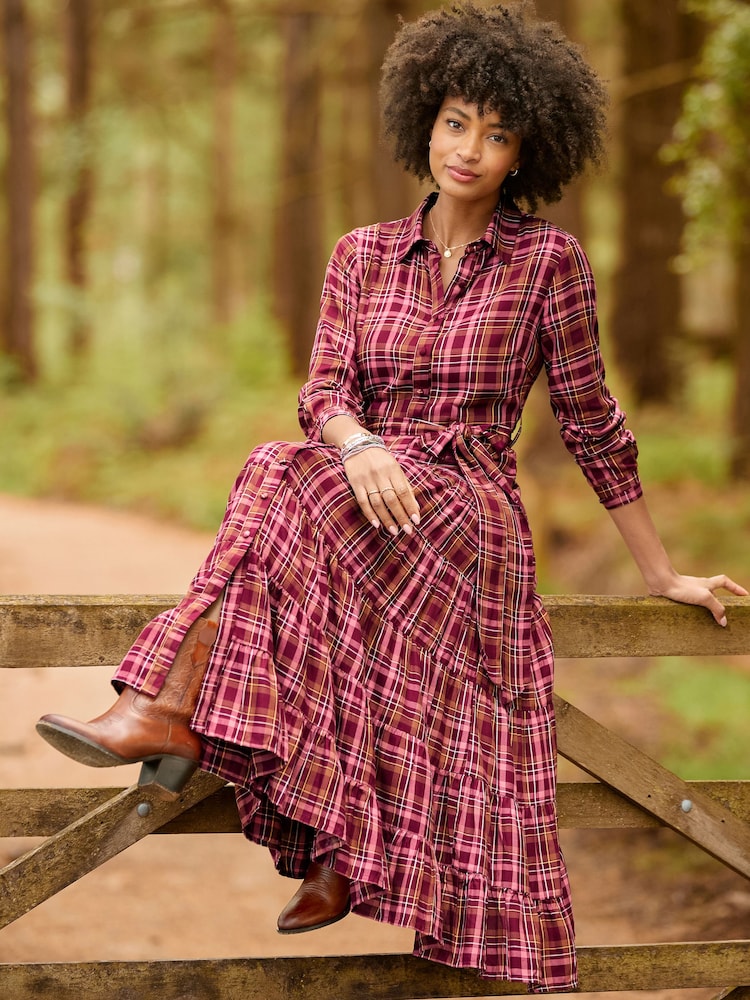 Joe Browns Red Petite Willow Check Button Through Maxi Dress - Image 1 of 7 Joe Browns Red Petite Willow Check Button Through Maxi Dress - Image 1 of 7