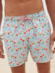 Light Blue Mini Cocktail Regular Fit Printed Swim Shorts - Image 1 of 12