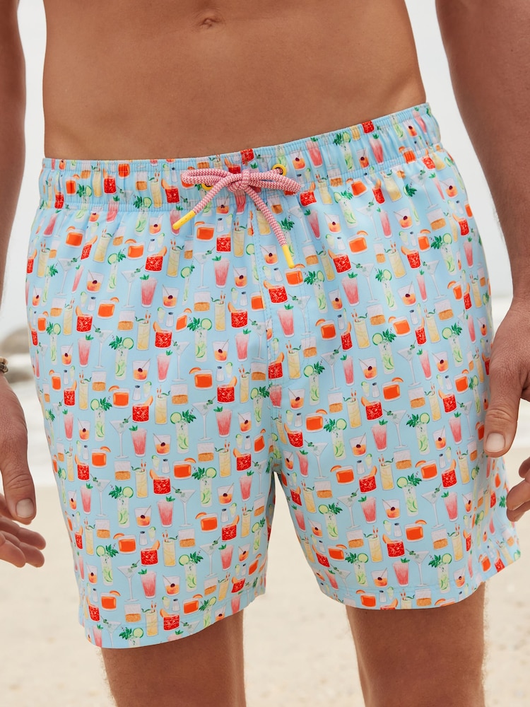 Light Blue Mini Cocktail Regular Fit Printed Swim Shorts - Image 1 of 12