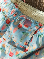 Light Blue Mini Cocktail Regular Fit Printed Swim Shorts - Image 12 of 12