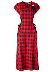 Joe Browns Red Petite Trixie Check Lace Up Side Maxi Dress - Image 7 of 7