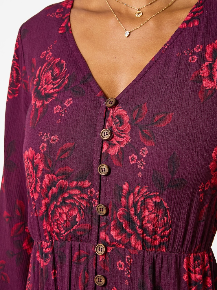 Joe Browns Red Petite Radiant Roses Button Through Maxi Dress - Image 2 of 6 Joe Browns Red Petite Radiant Roses Button Through Maxi Dress - Image 2 of 6