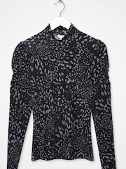 Sonder Studio Blue Animal Print Puff Sleeve Top - Image 2 of 4