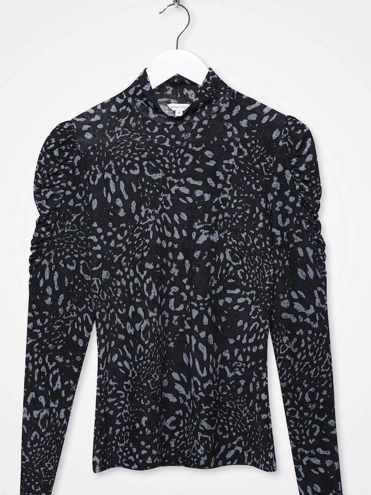 Sonder Studio Blue Animal Print Puff Sleeve Top - Image 2 of 4 Sonder Studio Blue Animal Print Puff Sleeve Top - Image 2 of 4