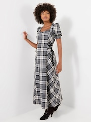Joe Browns Black Petite Luna Check Lace Up Side Maxi Dress - Image 1 of 7