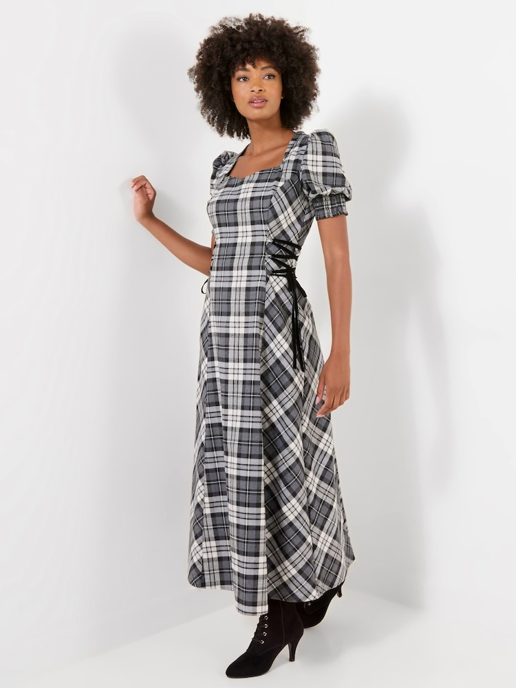 Joe Browns Black Petite Luna Check Lace Up Side Maxi Dress - Image 1 of 7 Joe Browns Black Petite Luna Check Lace Up Side Maxi Dress - Image 1 of 7