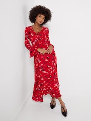 Joe Browns Red Petite Phoebe Long Sleeve Ruffle Maxi Dress - Image 1 of 7