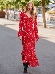 Joe Browns Red Petite Phoebe Long Sleeve Ruffle Maxi Dress - Image 3 of 7