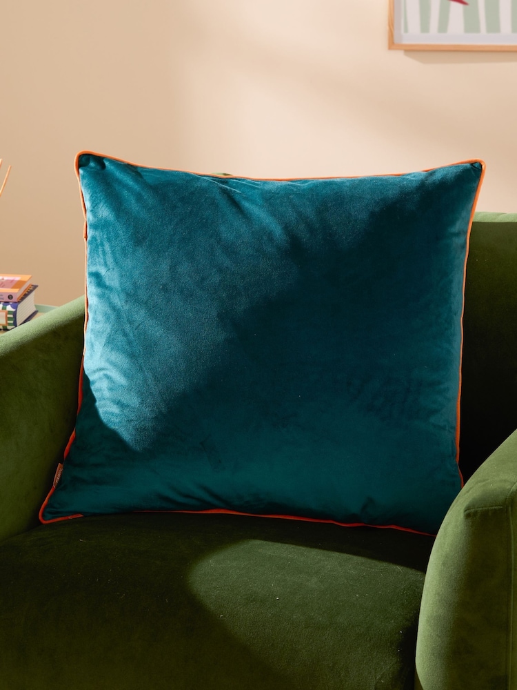 Furn Teal Blue Meridian Velvet 55cm X 55cm Cushion Cover - Image 1 of 5