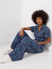 Joe Browns Blue Petite Molly Short Sleeve Zip Front Jumpsuit - Image 1 of 5