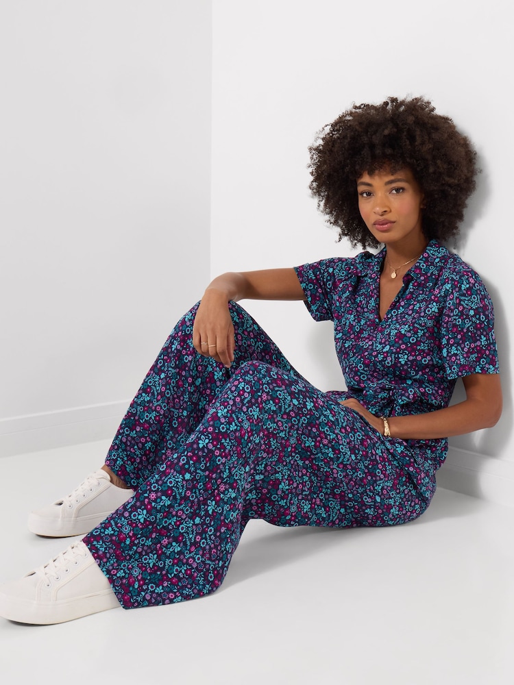 Joe Browns Blue Petite Molly Short Sleeve Zip Front Jumpsuit - Image 1 of 5 Joe Browns Blue Petite Molly Short Sleeve Zip Front Jumpsuit - Image 1 of 5