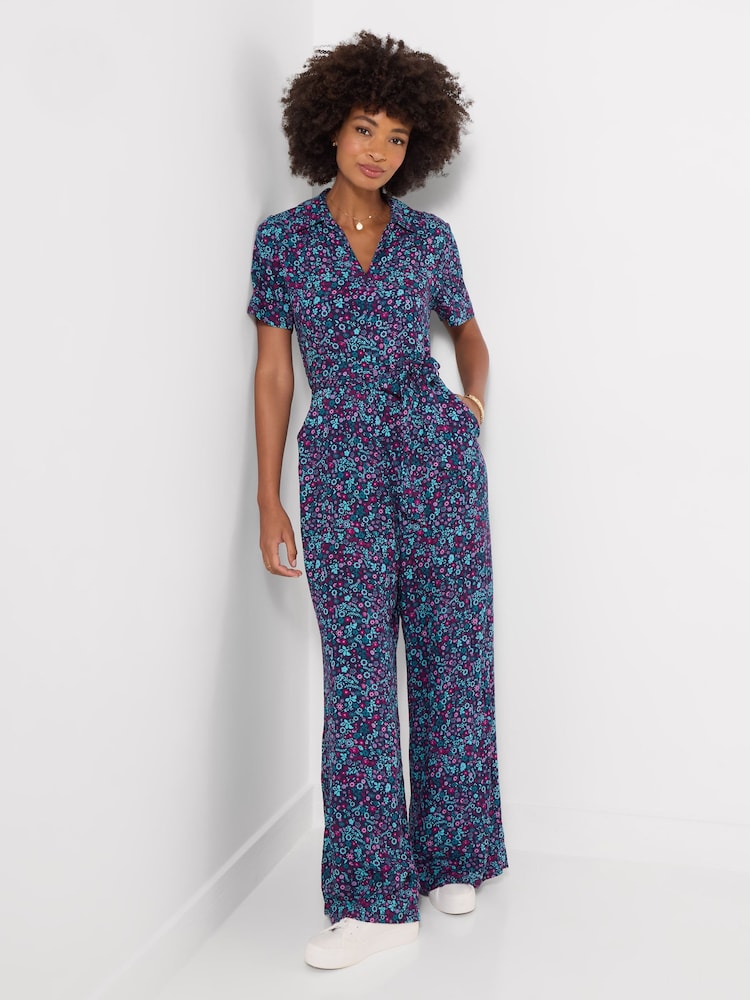 Joe Browns Blue Petite Molly Short Sleeve Zip Front Jumpsuit - Image 2 of 5 Joe Browns Blue Petite Molly Short Sleeve Zip Front Jumpsuit - Image 2 of 5