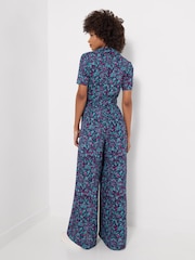 Joe Browns Blue Petite Molly Short Sleeve Zip Front Jumpsuit - Image 3 of 5