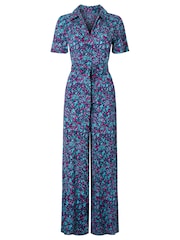 Joe Browns Blue Petite Molly Short Sleeve Zip Front Jumpsuit - Image 5 of 5