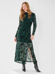 Joe Browns Green Petite Hazel Twist Front Flocked Maxi Dress - Image 3 of 9