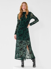 Joe Browns Green Petite Hazel Twist Front Flocked Maxi Dress - Image 4 of 9