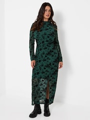 Joe Browns Green Petite Hazel Twist Front Flocked Maxi Dress - Image 5 of 9