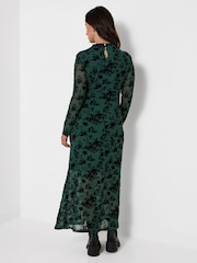 Joe Browns Green Petite Hazel Twist Front Flocked Maxi Dress - Image 6 of 9