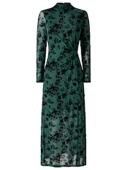 Joe Browns Green Petite Hazel Twist Front Flocked Maxi Dress - Image 9 of 9