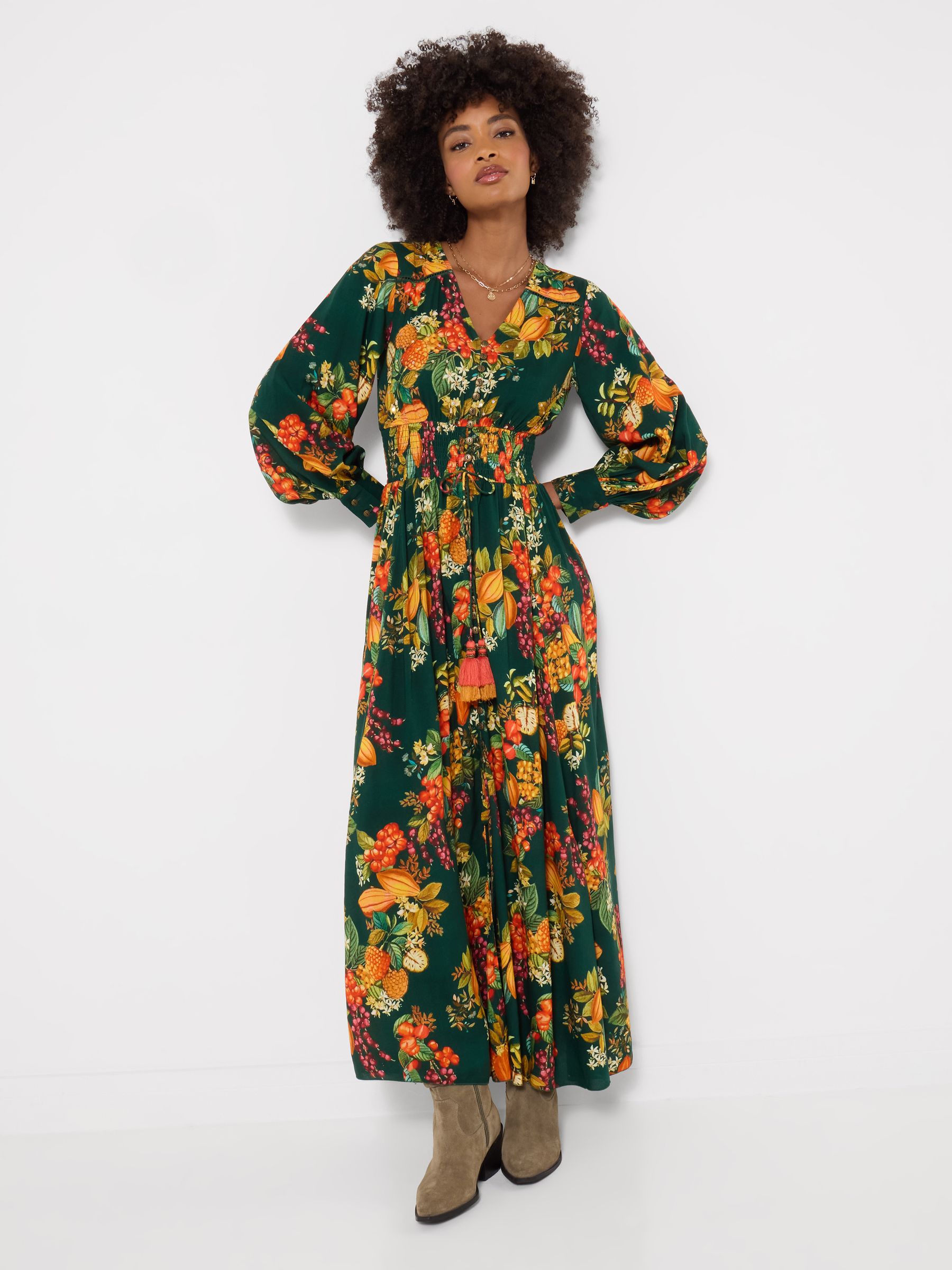 Joe Browns Women's Green Petite Selena Fruity Long Sleeve Maxi Dress - Image 1