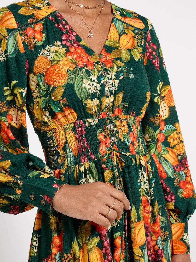 Joe Browns Green Petite Selena Fruity Long Sleeve Maxi Dress - Image 2 of 5 Joe Browns Green Petite Selena Fruity Long Sleeve Maxi Dress - Image 2 of 5