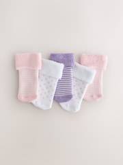 Pink and White Roll Top Towelling Baby Socks 5 Pack - Image 1 of 3