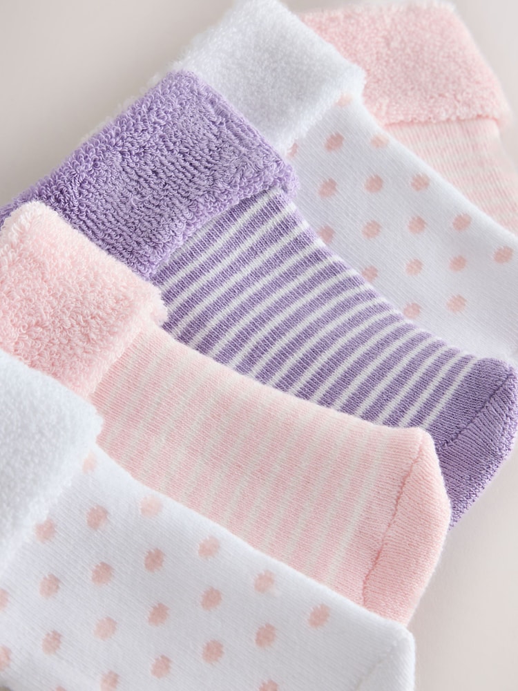 Pink and White Roll Top Towelling Baby Socks 5 Pack - Image 2 of 3 Pink and White Roll Top Towelling Baby Socks 5 Pack - Image 2 of 3