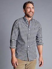 Charles Tyrwhitt Blue Grid Check Slim Fit Button Down Brushed Washed Oxford 100% Cotton Shirt - Image 3 of 6