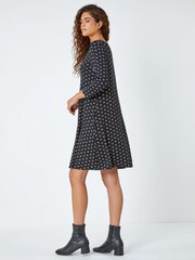 Roman Black Ditsy Print Square Neck Stretch Dress - Image 3 of 5