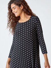 Roman Black Ditsy Print Square Neck Stretch Dress - Image 4 of 5
