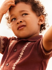 Rust Brown Short Sleeve Pattern Shirt and Shorts Set (3mths-7yrs) - Image 3 of 6