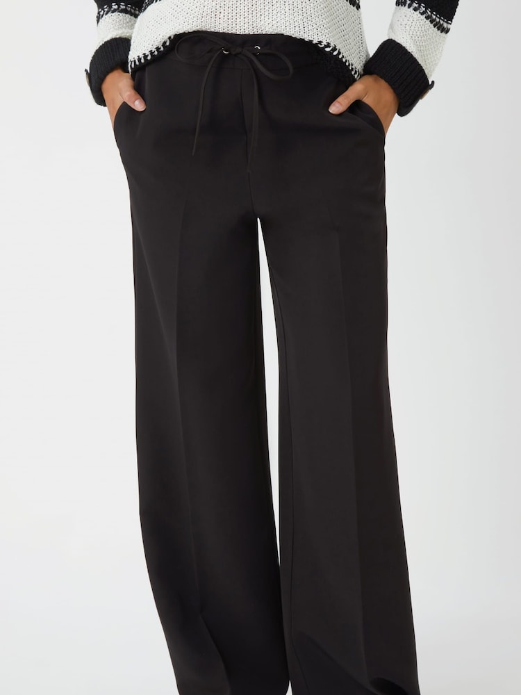Roman Black Wide Leg Tie Front Trousers - Image 1 of 5
