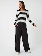 Roman Black Wide Leg Tie Front Trousers - Image 3 of 5