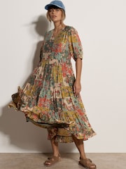 Apricot Green Early Bloom Patchwork Midi Dress - Image 2 of 5