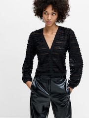 French Connection Black Alana Texured Chiffon Cardigan - Image 1 of 6