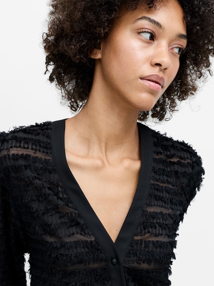 French Connection Black Alana Texured Chiffon Cardigan - Image 2 of 6