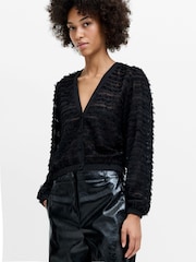 French Connection Black Alana Texured Chiffon Cardigan - Image 3 of 6