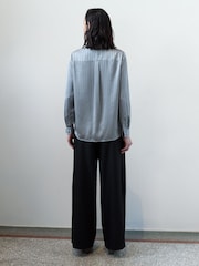 French Connection Light Blue Maggie Satin Stripe Shirt - Image 4 of 6