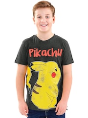 Character Black Pokemon Pikachu Boys T-Shirt - Image 1 of 6