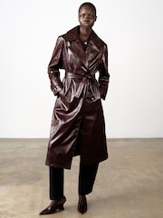 French Connection Red Athene Criunkle Pu Trench Coat - Image 1 of 8