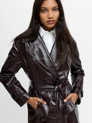 French Connection Red Athene Criunkle Pu Trench Coat - Image 3 of 8