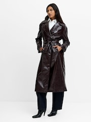 French Connection Red Athene Criunkle Pu Trench Coat - Image 4 of 8